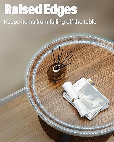 Miniatura 5 de Mesa auxiliar redonda pequeña, mesa auxiliar de 2 niveles con almacenamiento, mesa auxiliar redonda pequeña para sala de estar, muebles de sala de