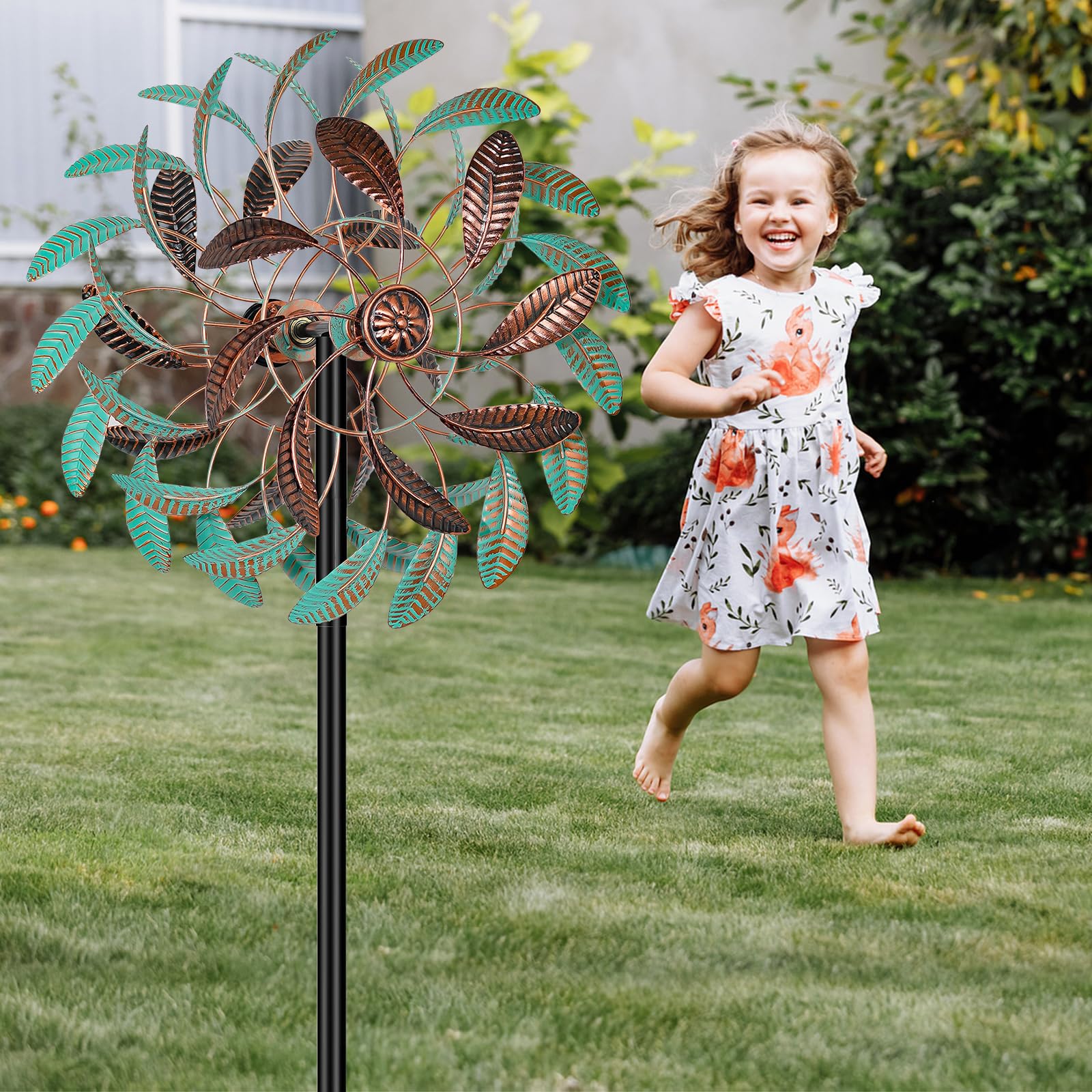 360°-Windspiel für den Außenbereich, Windskulpturen, Windmühle mit Metallpfahl, kinetisch, groß, Metall, Hof, Kunst, Dekor, Spinner, Windräder für Garten, Außenbereich, Terrasse, Rasen, 160,5 x 33,5