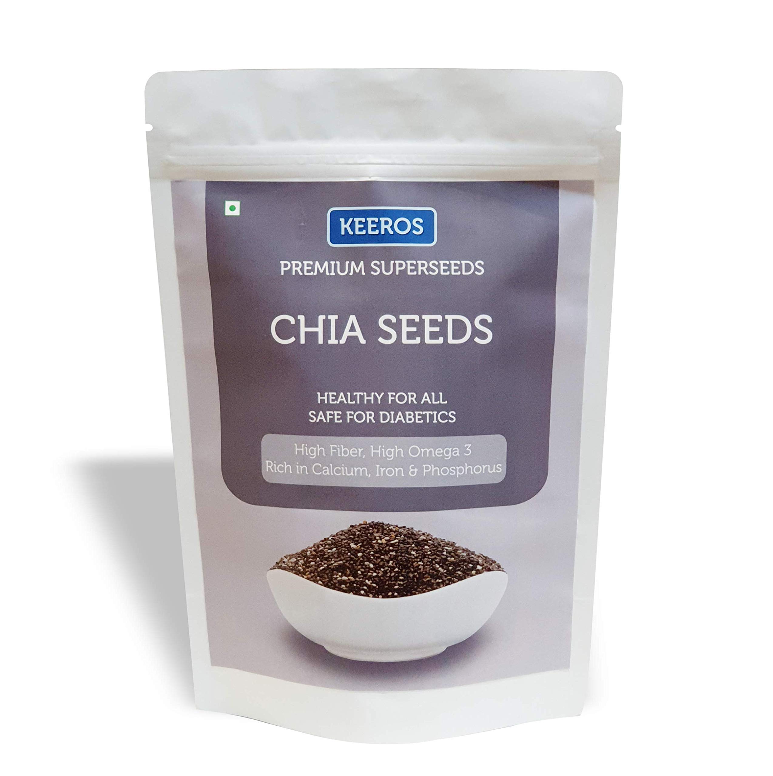 Keeros Premium Raw Chia Seeds (Black) for Weight Management : Gluten Free, High Antioxidants, Omega-3 & Protein Rich Super Seeds for eating | 400g