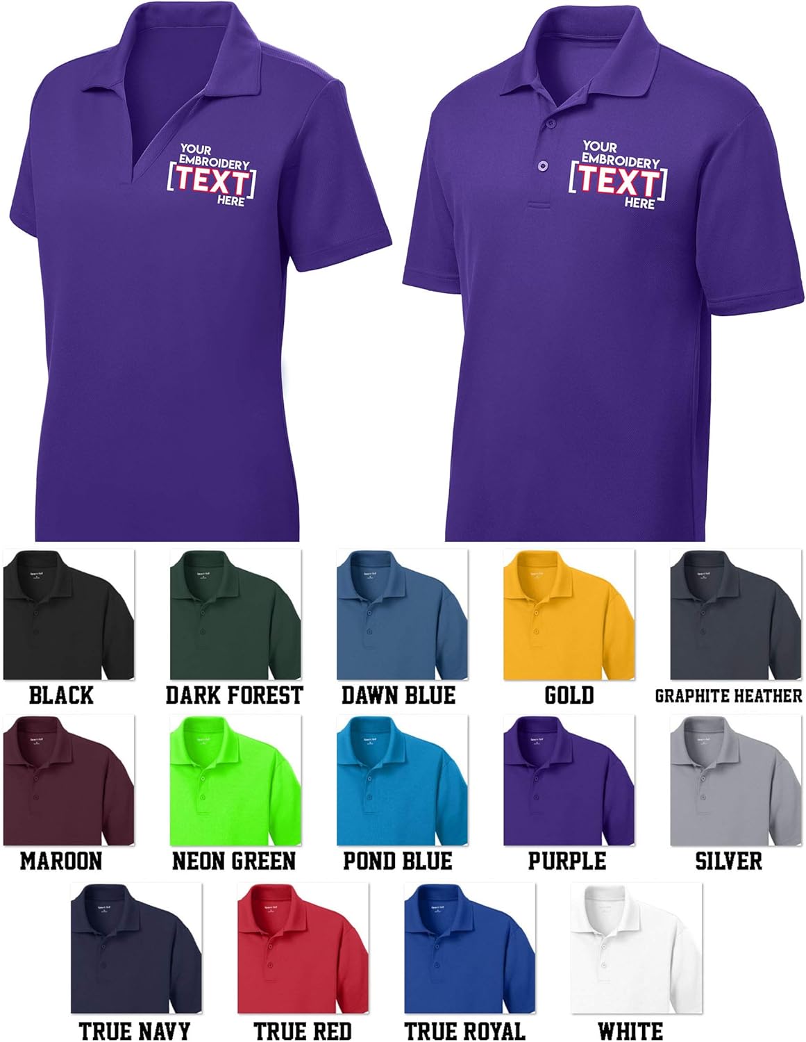 Custom Embroidered Shirts for Men - Your Text - Personalized Embroidery Polos