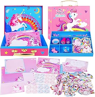 TCJJ 112Pcs Unicorn Stationery Set for Girls,Kids Stationery Set for Ages 5-12,Stationary Letter Writing Sets for Kids,Girls Unicorn Art Craft Toys,Christmas Gifts,Birthday Gifts