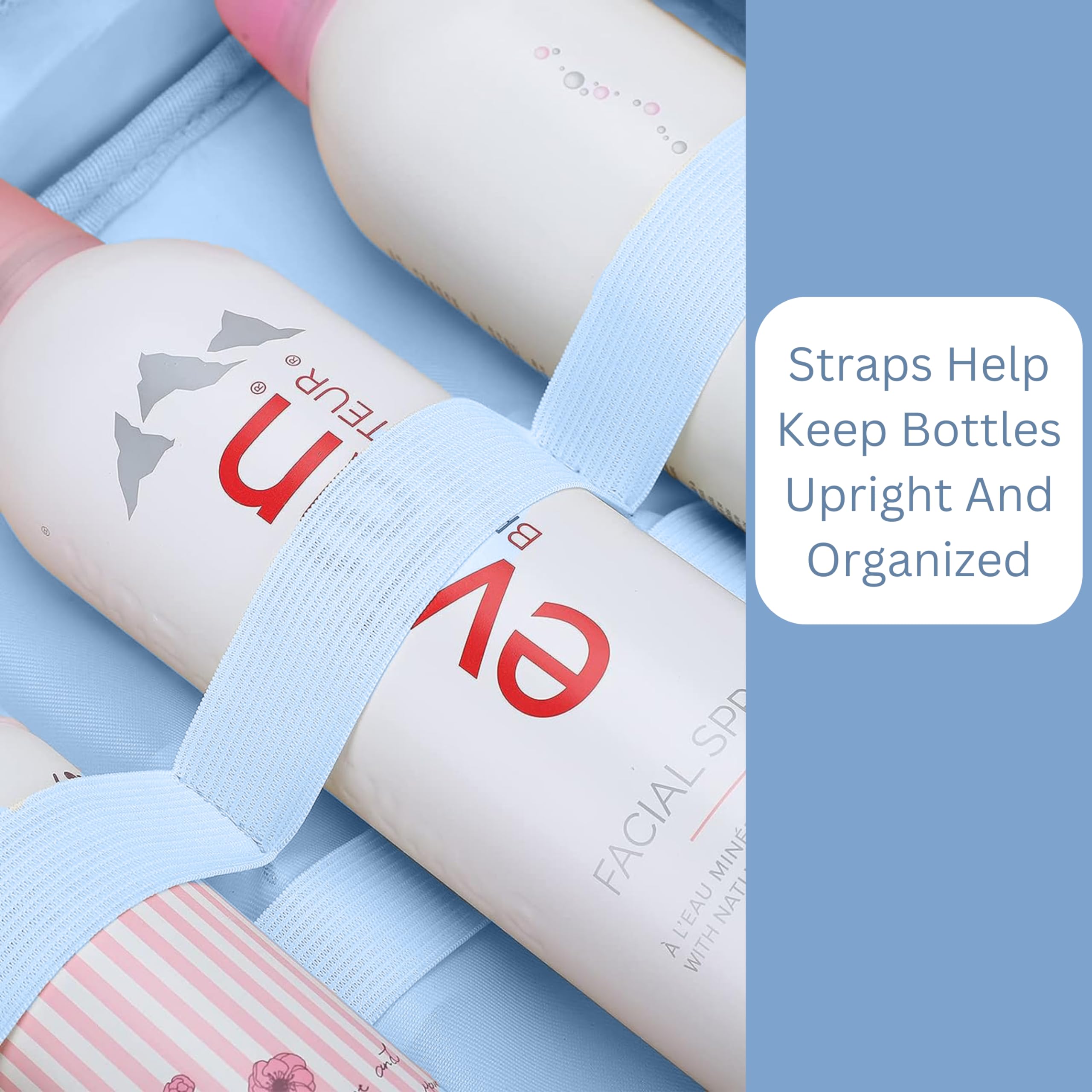 ESSENTE - Neceser de viaje para mujer con bolsa extraíble y gancho para colgar, organizador de cosméticos de maquillaje resistente al agua con múltiples compartimentos para accesorios, Azul