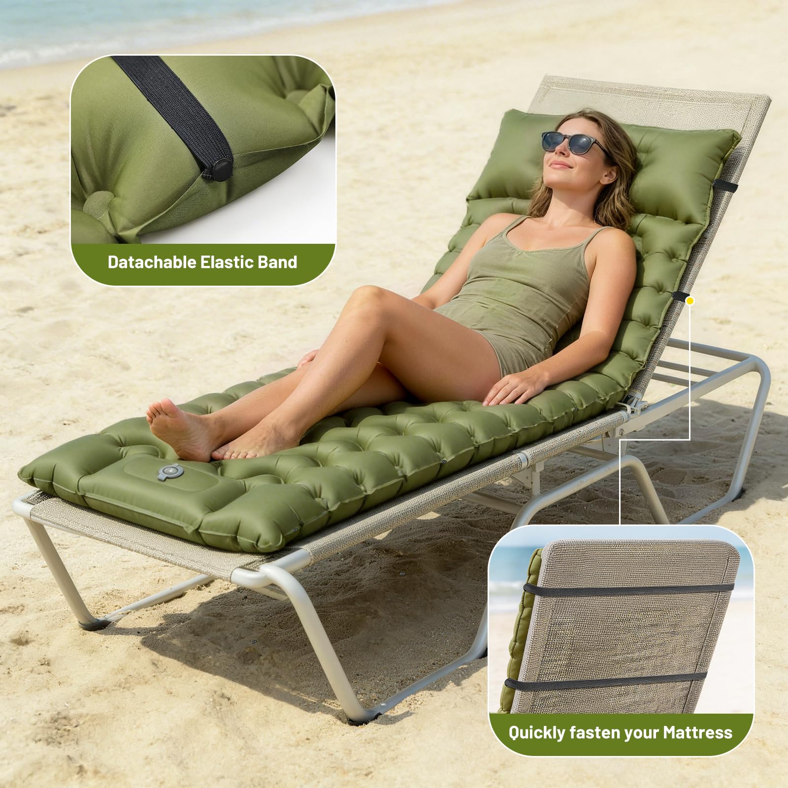 PHYSEN Matelas gonflable auto-gonflant imperméable avec pompe et sangles 360° pour camping, plage et camping-car