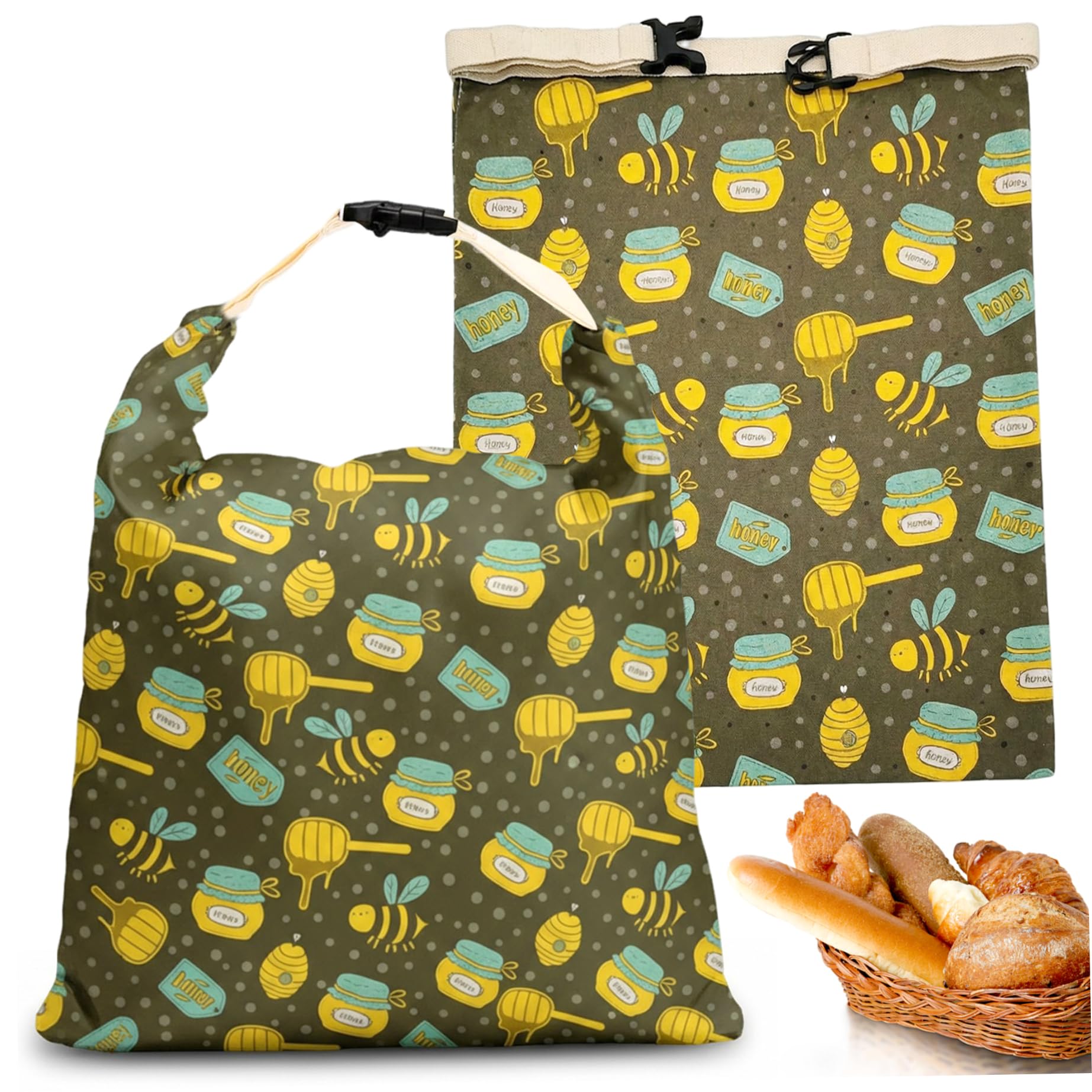 Sacs à pain réutilisables en coton et cire d'abeille grand format 17x13 pour levain frais