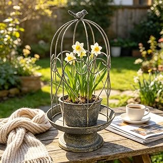 Rustic Metal Planter Holder Vintage Iron Birdcage Candle Holder Farmhouse Distressed Flower Planter Stand Decoration for Garden Patio Balcony Outdoor Indoor Decor (styel#1)