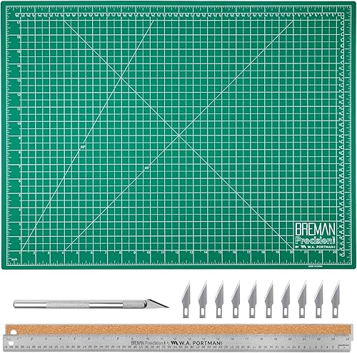 WA Portman - Juego de alfombrillas de corte para manualidades, regla de metal y cuchillos de manualidades, tapete de corte autocurable de 9 x 12
