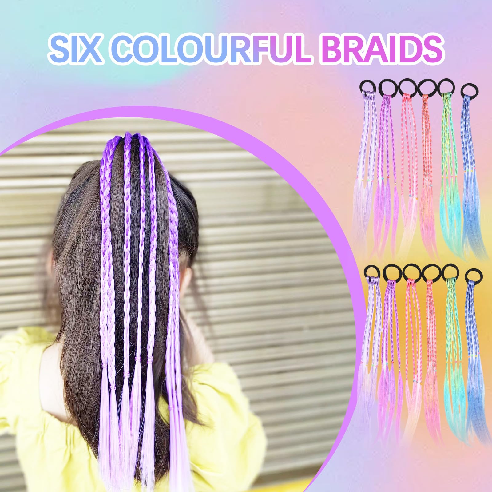 Bettinay 12PCS Kids Coloured Hair Extensions, Festival Accessories for Girls Hair Braids Decoration Party Children Show - Image 3