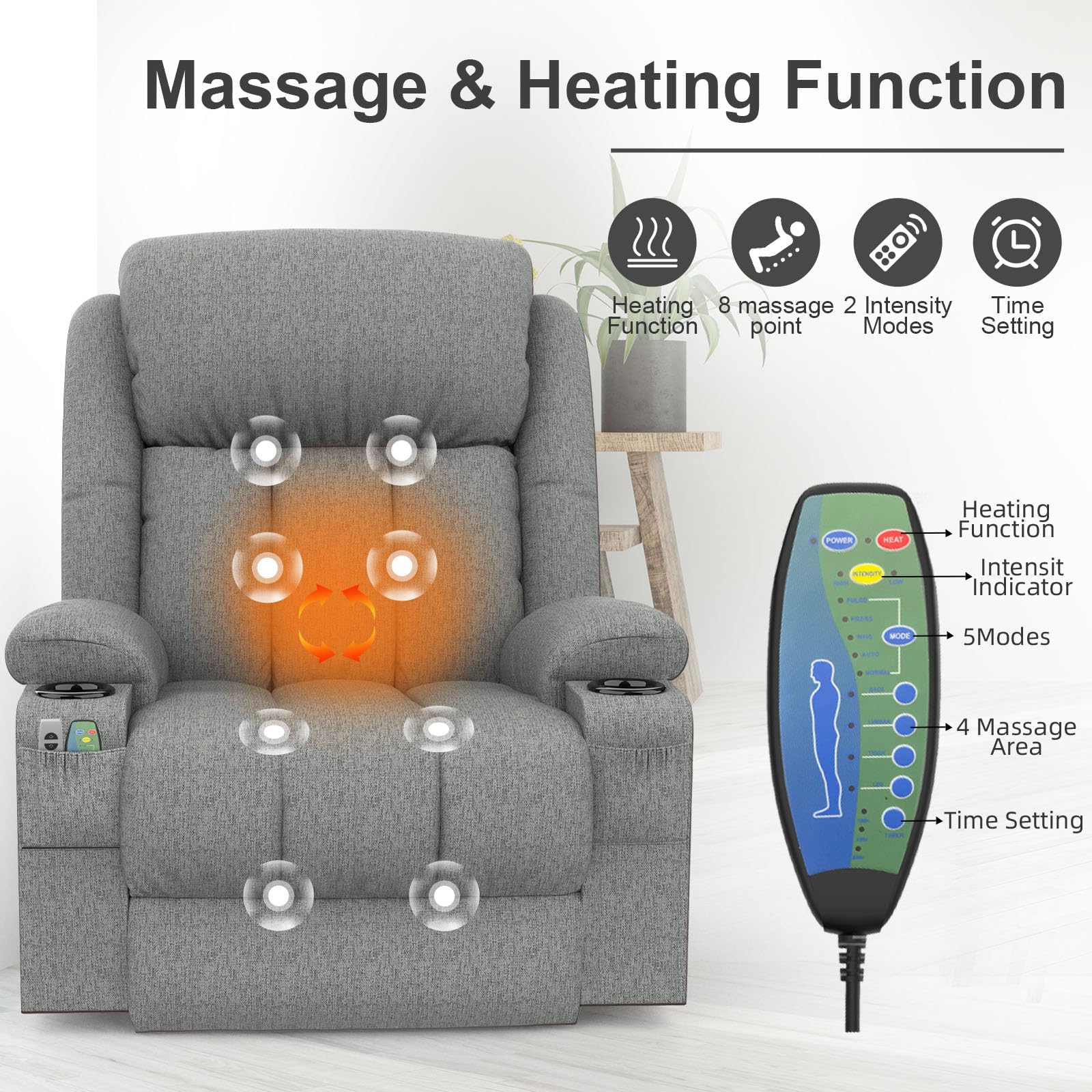 Poltrona Relax Elettrica 150° Poltrone Massaggiante Reclinabile Con Riscaldamento Lombare, Poggiapiedi Esteso, Porte USB + Tipo C, 2 Portabicchieri, Elettrica Alzapersona Poltrona Anziani Sofa