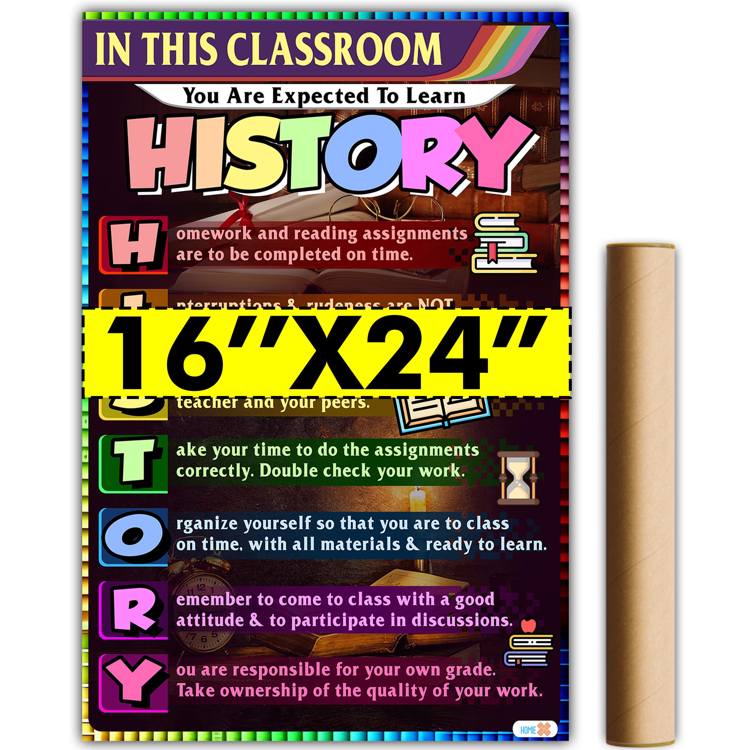 Classroom History Rules Poster - Educational Decor, Ideal for High School, Middle School, Teachers Gift, 16x24