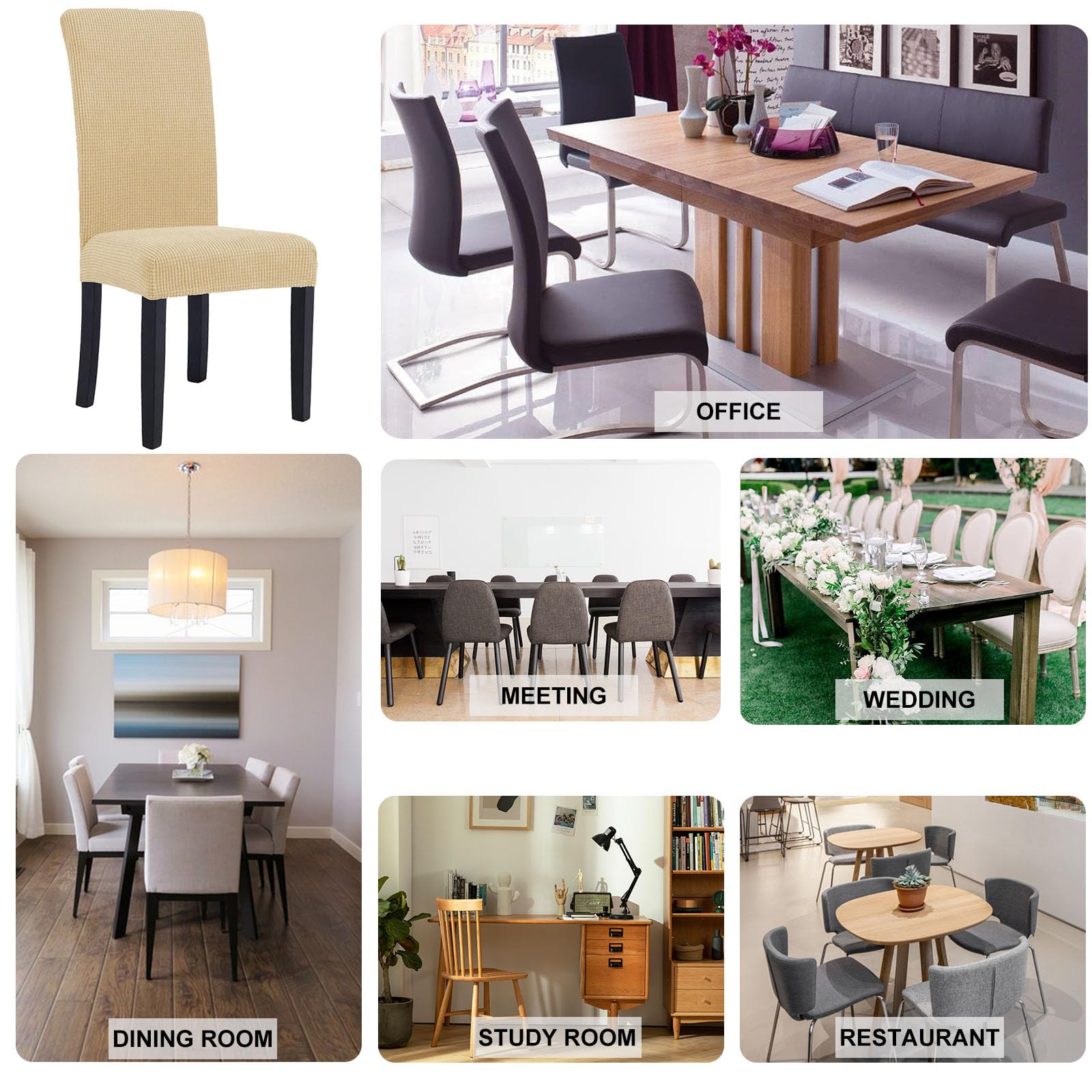 YSTELLAA Extensible Housse De Chaise 6 Pièces, Housse De Chaise Salle À Manger, Universel, Modern, Doux Confortable, Amovible Lavable, pour Mariage,Cuisine, Banquet, Beige