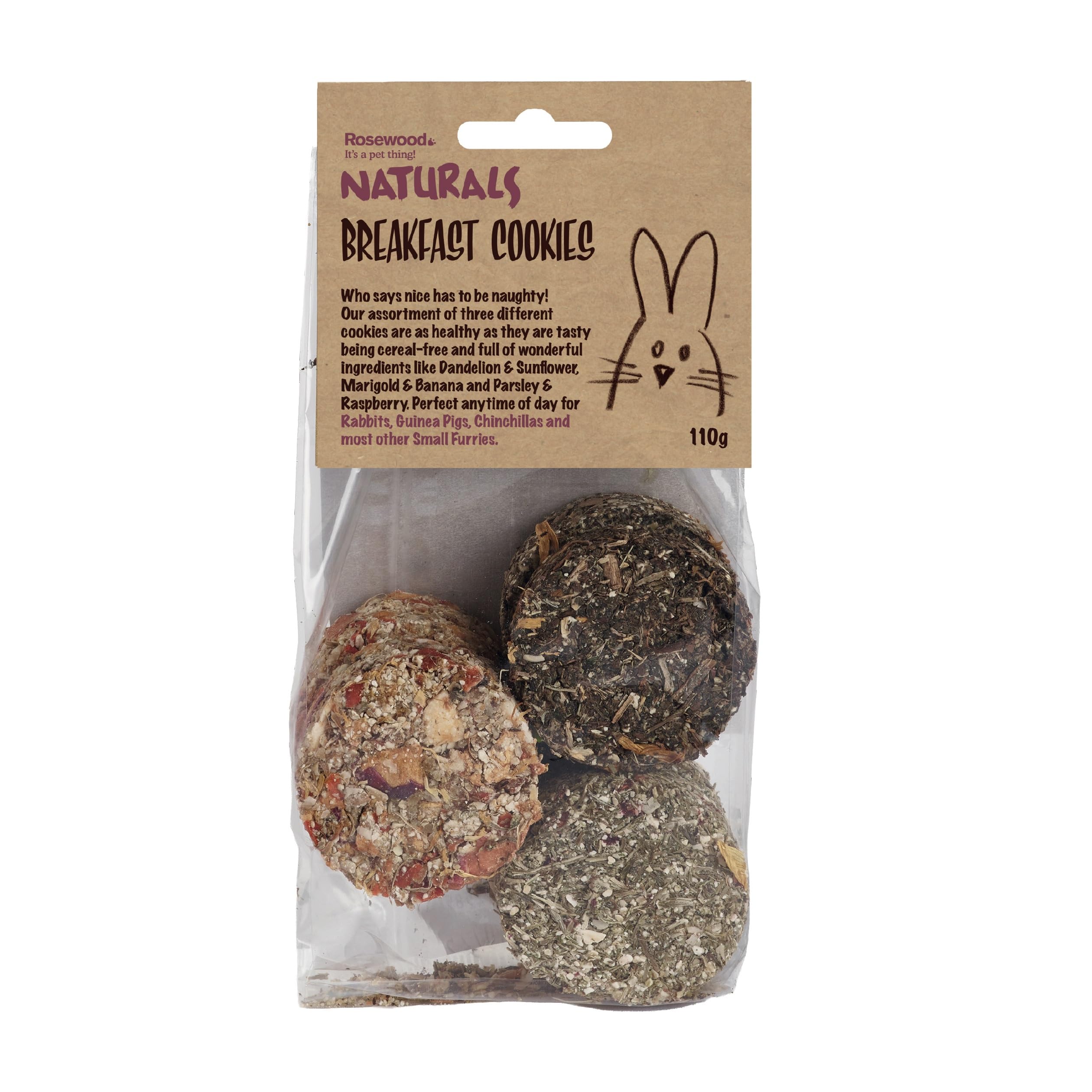 Rosewood Naturals Breakfast Cookies, Small Animal Treats for Rabbits, Guinea Pigs, Chinchillas, Degus, Hamsters, Gerbils, Mice and Rats, 110g