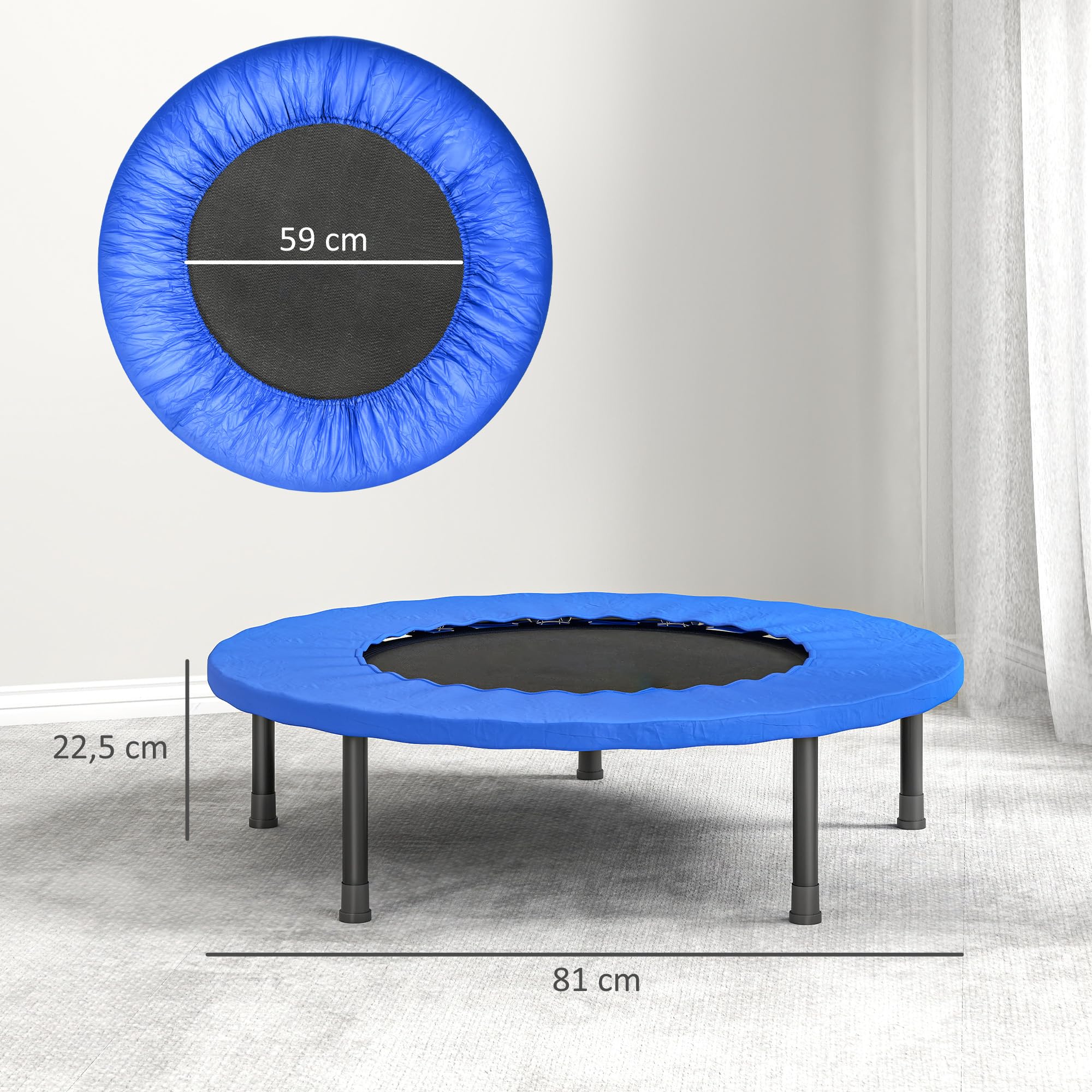 Cama Elástica Fitness Trampolín de Acero con Borde Protector y 28 Resortes para Ejercicios en Interior y Exterior