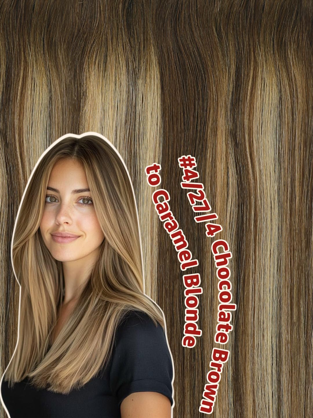 Clip in Hair Extensions Real Human Hair Balayage Chocolate Brown To Caramel Blonde 14 Inch 100g Natural Straight Clip On Hair Extensions 6pcs Per Set with 18 Clips (#4/27/4,14")