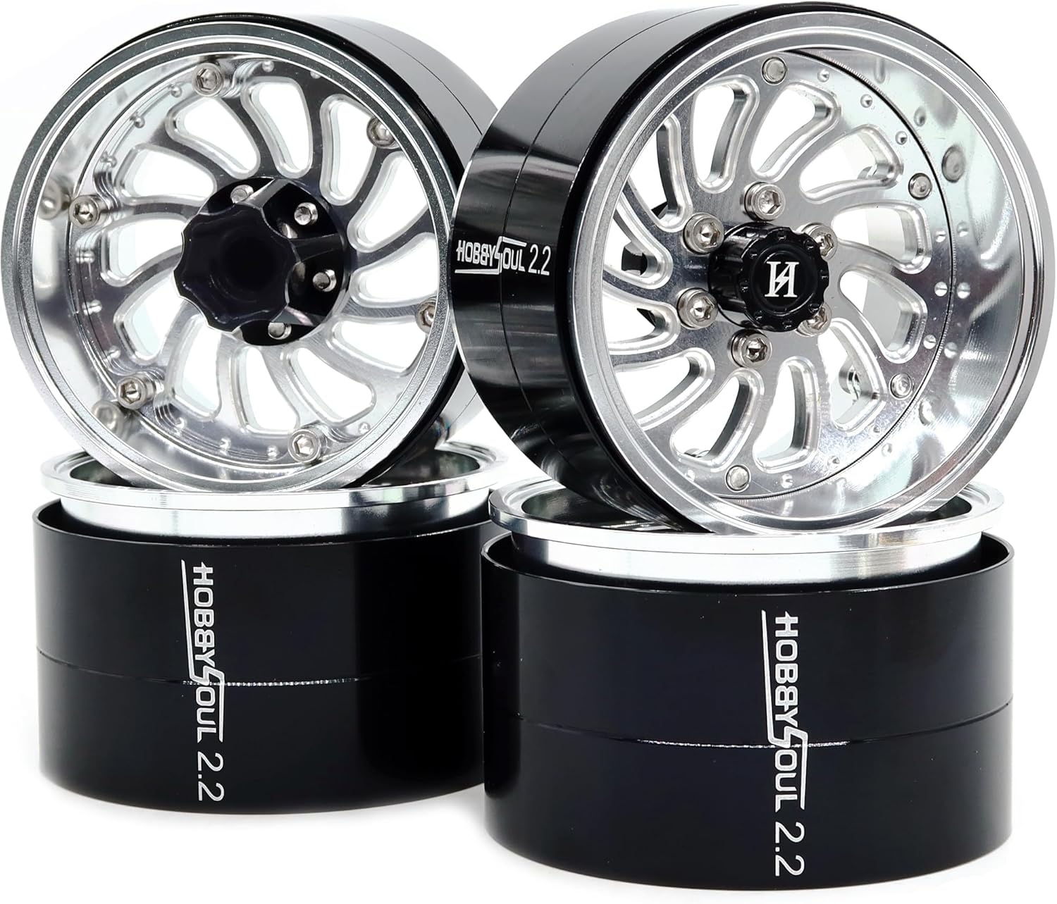 HOBBYSOUL 2.2 Beadlock Wheels Negative Offset Rims Wide 40mm for RC 1/10 Crawler SCX10 Capra TRX4 AMG 6x6 Upgrades, HS701579