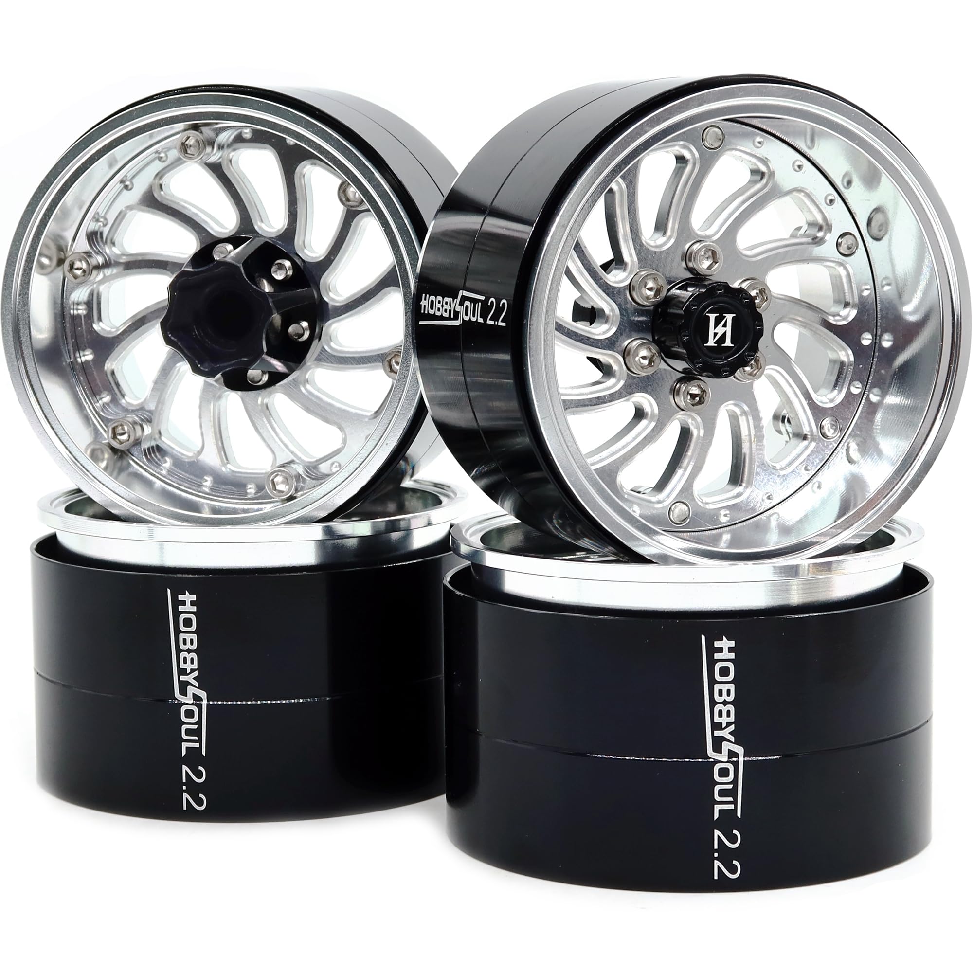 HOBBYSOUL 2.2 Beadlock Wheels Wide 40mm Adjustable Offset Rims for 1/10 RC Mud Crawler SCX10 Capra TRX4 Gen8 Everest gen 7 Pro Upgrade, HS701576