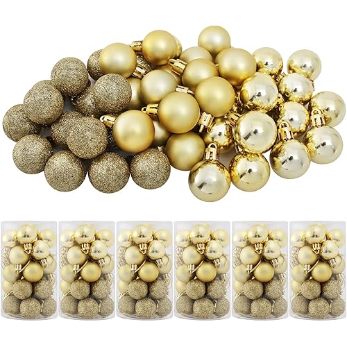 TKYGU 144 PCS /6 Set Christmas Ball Shatterproof Ornaments Small Christmas Decorations Tree Balls for Holiday Wedding Party Decoration, Tree Ornaments 1.18 Inch(Gold)