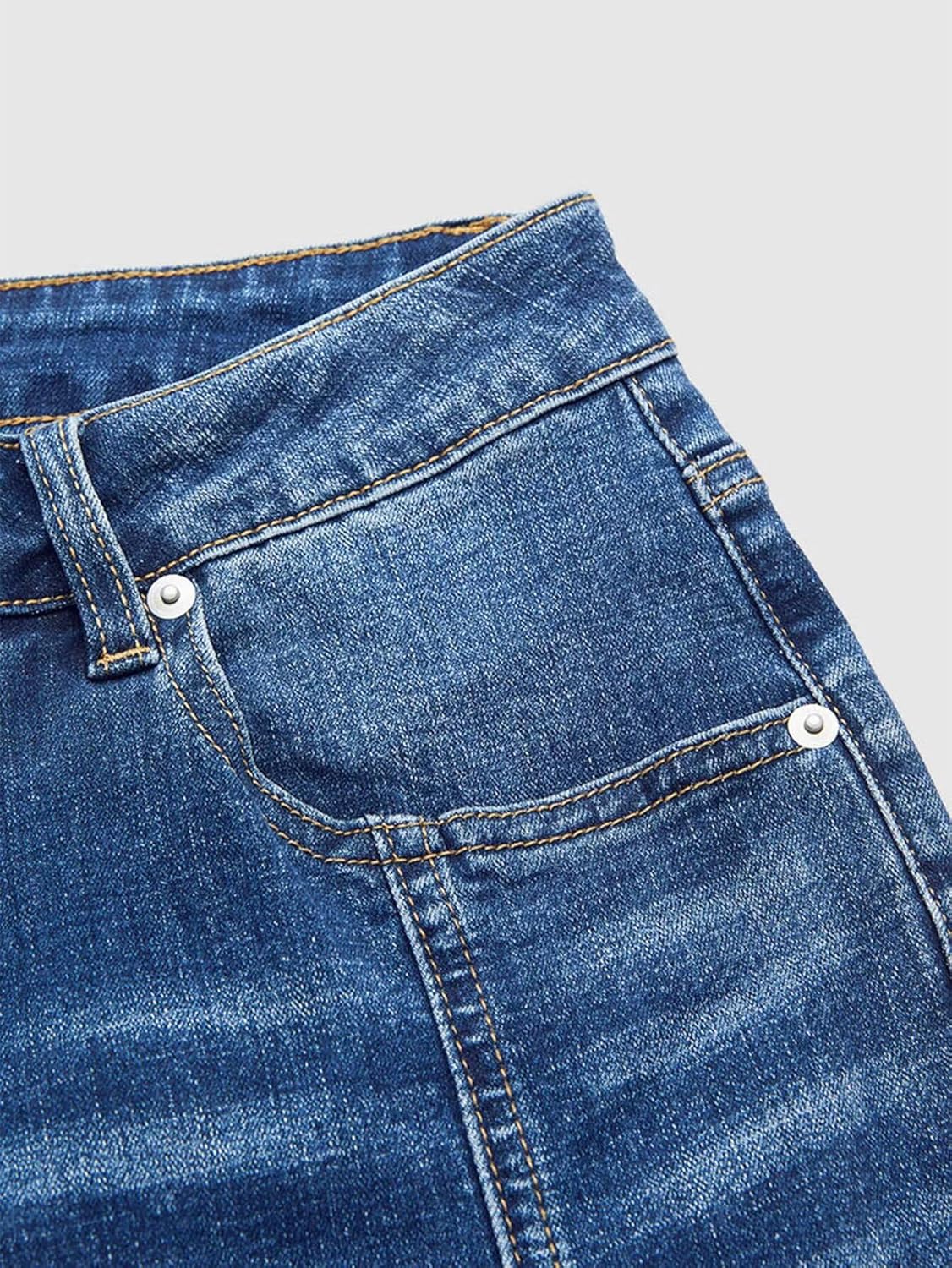 Flamingals Bootcu Jeans for Women Mid Waist Vintage Seam Front Detail Washed Denim Pants with Pockets