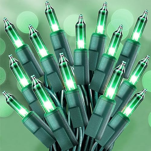CXLHO Guirnalda de luces verdes de 33 pies, 100 bombillas incandescentes con cable blanco para el día de San Patricio, árbol de Navidad, guirnalda,