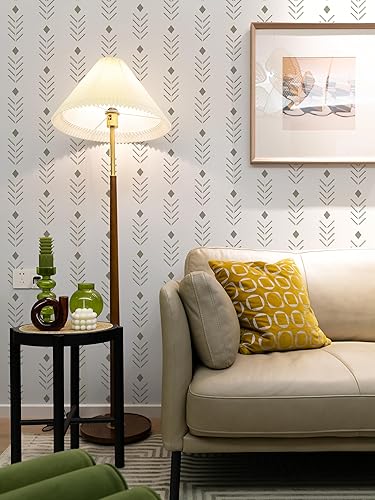 Miniatura 4 de Ismoon Papel tapiz geométrico para despegar y pegar, estilo bohemio, moderno, papel de pared de espiga para despegar y pegar, 16.1 x 78.7 pulgadas,