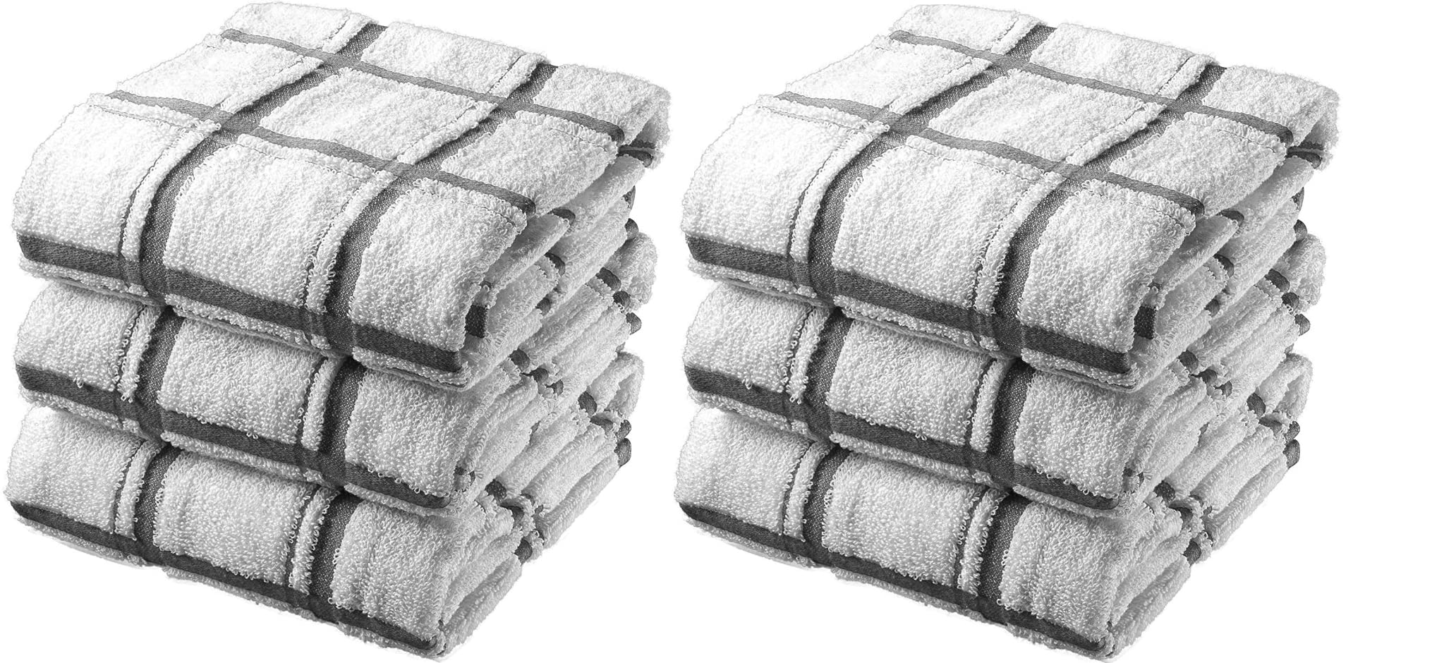 Charcoal Large Jumbo Big Check 100% Cotton Terry Tea Towel Super Soft Kitchen Cleaning Soft Dish Cloth For Catering, Restaurant & Bar (, 6)