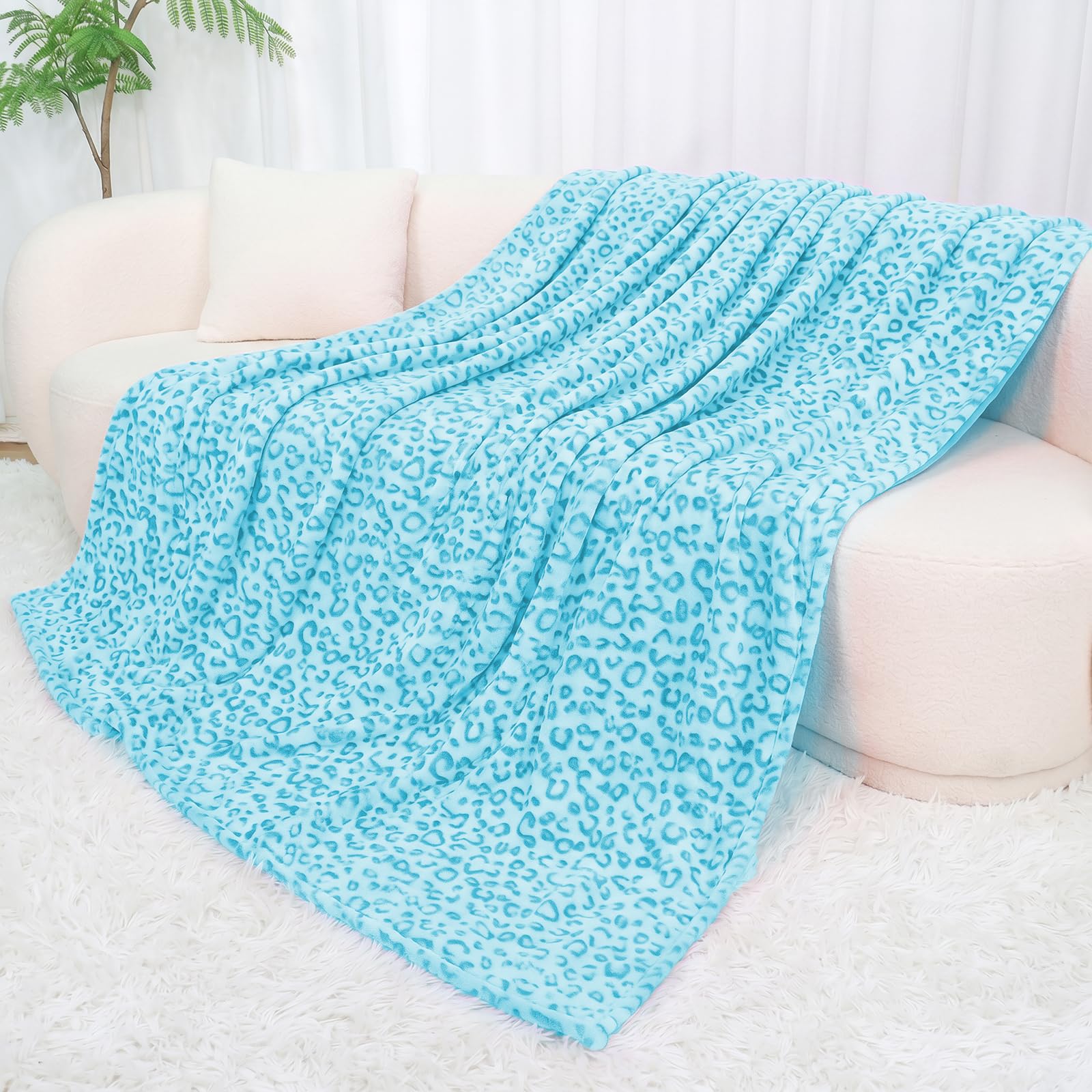 SEEGU Flannel Blanket Throw Soft Fleece Blankets Warm Throw Blankets for Couch, Leopard Blue, Twin Size 60'' x 80'' (150 x 200 cm) (BP-19)