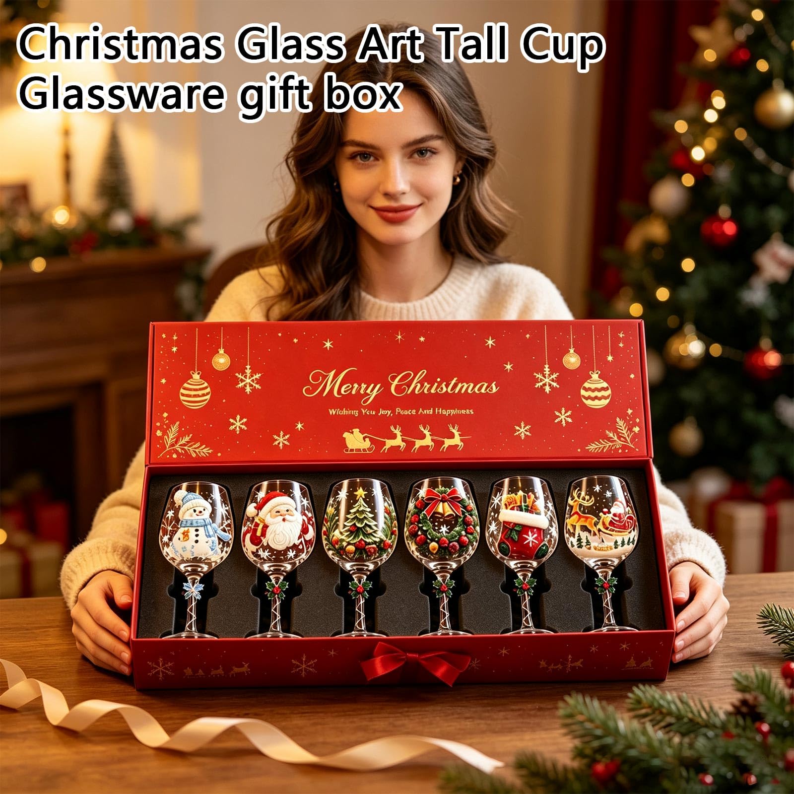 Set di bicchieri da vino 3D con Babbo Natale, confezione regalo da collezione di bicchieri da vino 3D, calice rialzato con fiocco di neve, decorazione per feste e tavoli, bicchieri natalizi per gli