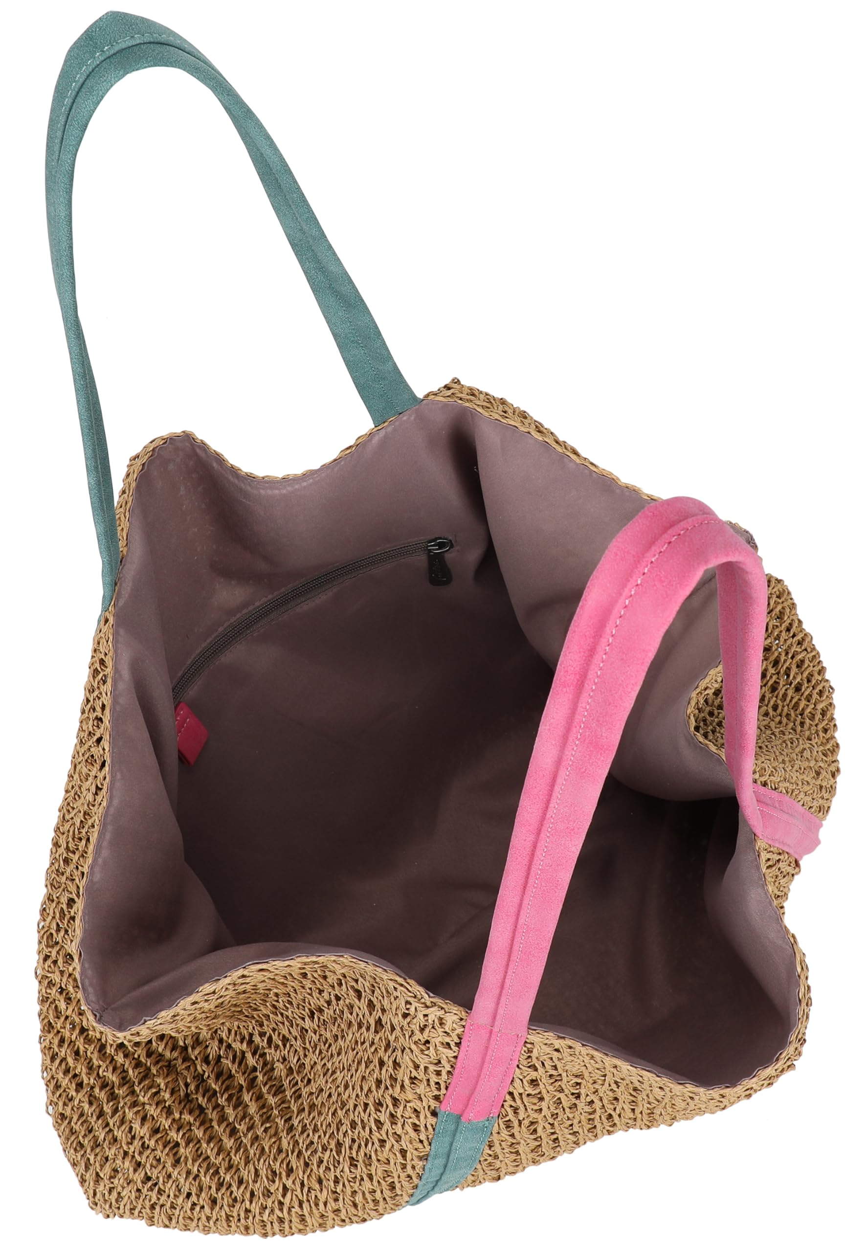 Fritzi Simply Shopper Nature Beige Strohtasche Damen Shopper Handtasche Schultertasche Sommer Strandtasche Raffia Tasche Natur Look Einkaufstasche Urlaubstasche 42 x 63 x 3 cm – Mint, Blau, Pink