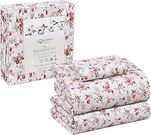 RUVANTI 100% Cotton Twin XL Sheet Sets, 3 Pieces, Soft & Breathable Percale Weave Bedding, Deep Pocket 16", Hotel Standard, Crisp Cool Feel, Durable, Perfect Size Floral Sheets, Bouquet