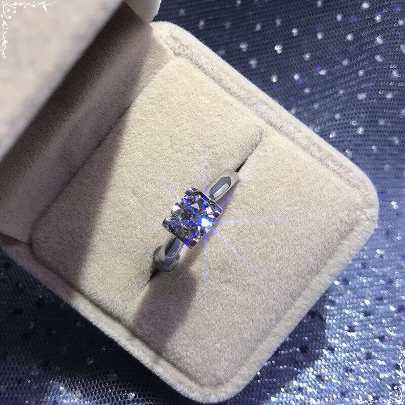 Anelli in oro bianco 14 carati moissanite bianco, anelli da donna quattro artigli