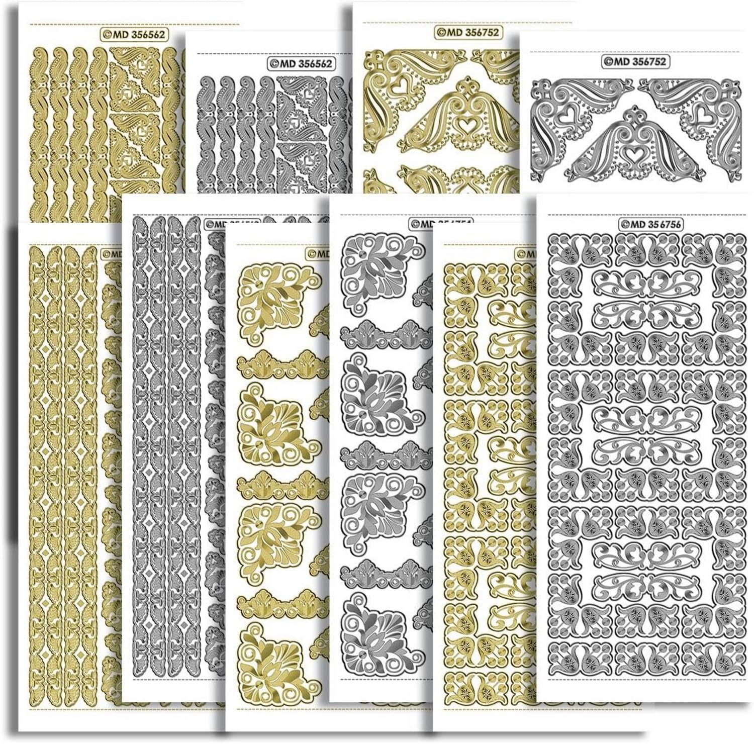 Creative Products Craft Sticker Sheets, Double Embossed Borders/Corners – Durable Easy Peel Off Stickers for Card Making, Scrapbooking & DIY Projects, Silver & Gold – 10 Sheets, 23 x 10 x 1 cm