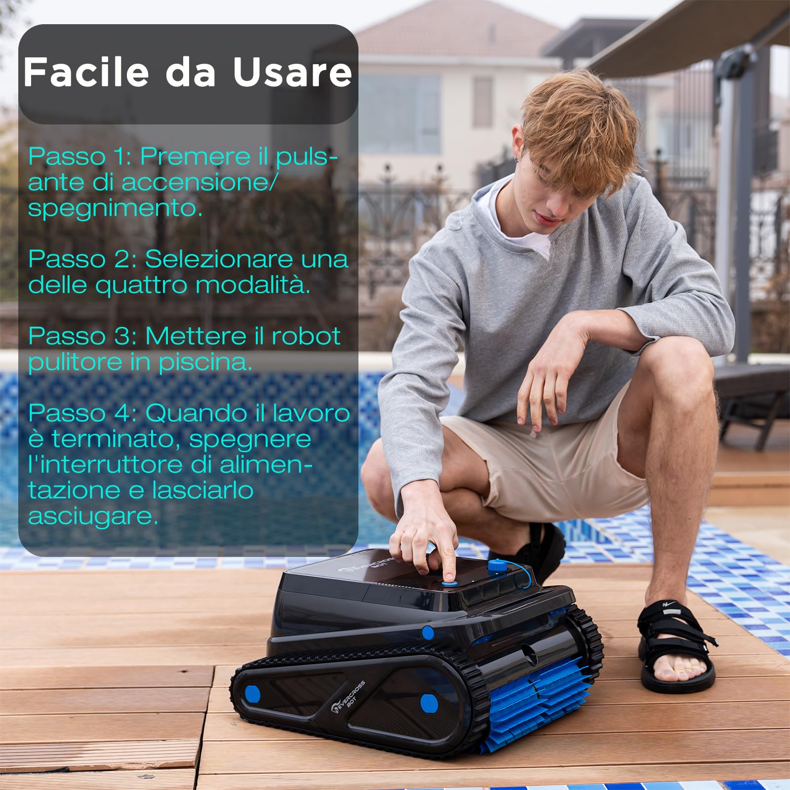 U8 Robot Piscina Senza Fili, Pulizia Fondo/Pareti/Linea Acqua, 4 Modalità, 120 Min Autonomia, Navigazione Intelligente, Parcheggio Automatico, App, fino a 200㎡