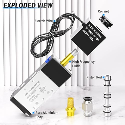 Miniatura 51 de TAILONZ PNEUMATIC Válvula solenoide de 1/4 "NPT 4V210-08 DC12V sola bobina accionada por piloto eléctrica 2 posiciones 5 vías Tipo de conexión Caja