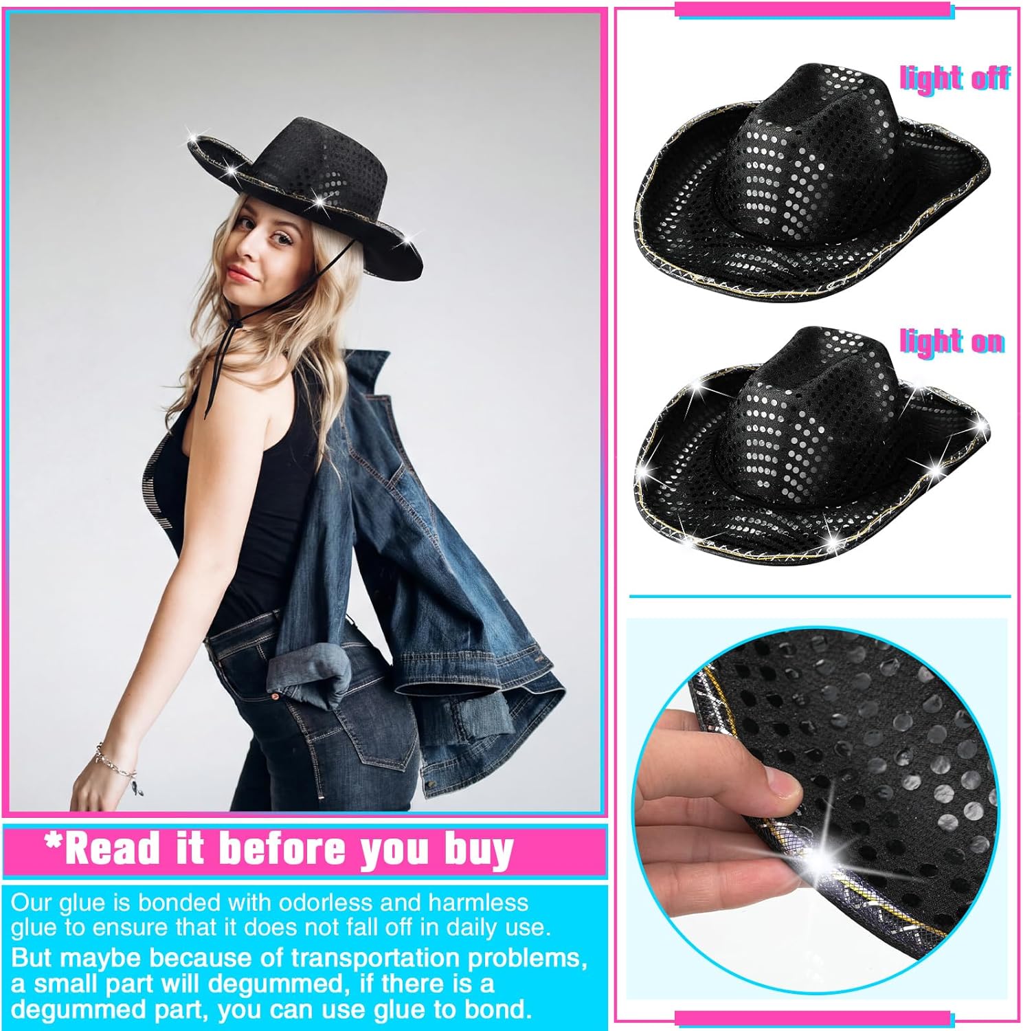 LED Lights Cowboy Cowgirl Hat Flashing LED Lights Cowgirl Hat for Wedding Western Bachelorette Party