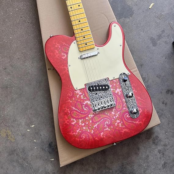 Red Paisley Pattern Electric Guitar - T-Style - 21 Frets