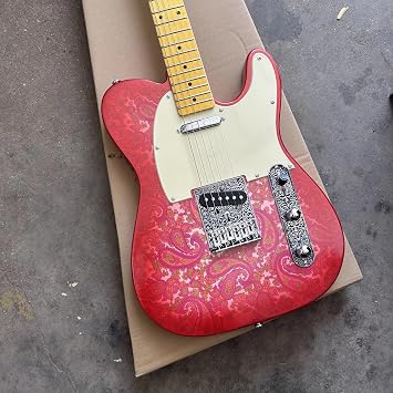 Red Paisley Pattern Electric Guitar - T-Style - 21 Frets