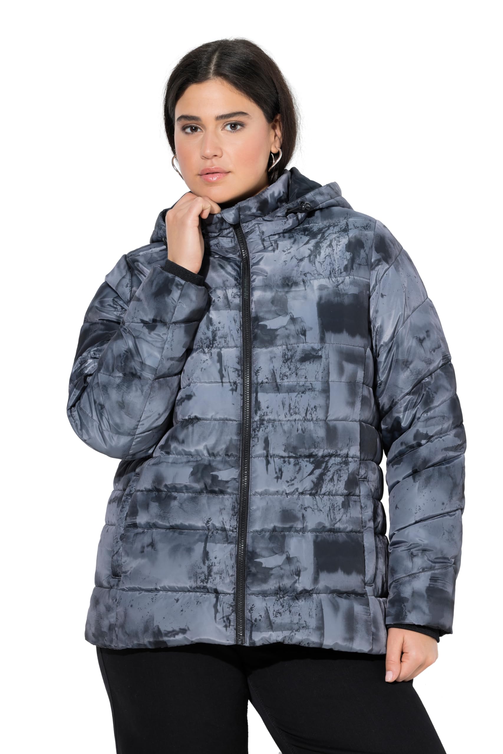 Ulla Popken Damen große Größen Übergrößen Plus Size HYPRAR Steppjacke, Alloverdruck, wasserabweisend, Kapuze 841274