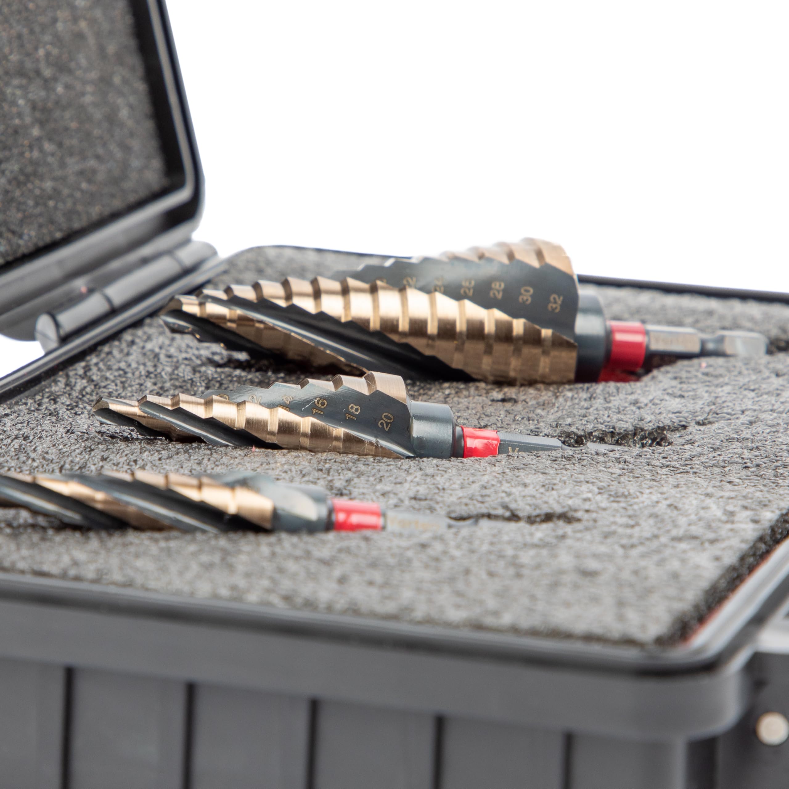 C.K Tools zestaw wierteł fazowych HSS Cobalt 3-częściowy zestaw wierteł stopniowych 4-32 mm, 5% stal szybkotnąca kobaltowa, Quick-Lock sześciokątny trzpień do stali nierdzewnej i blachy, zestaw