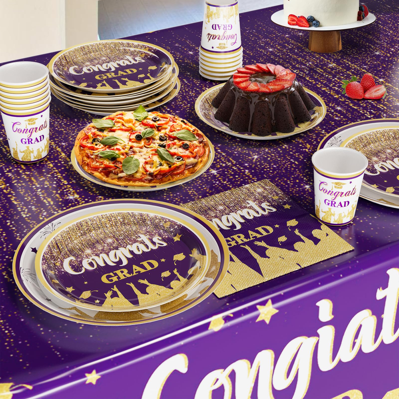 2025 Graduation Party Decorations, Purple Graduation Party Supplies Disposable Paper Plates Napkins Cups Tablecloth Banner Dinnerware Set for Congrats Grad Party Decorations, Serve 25
