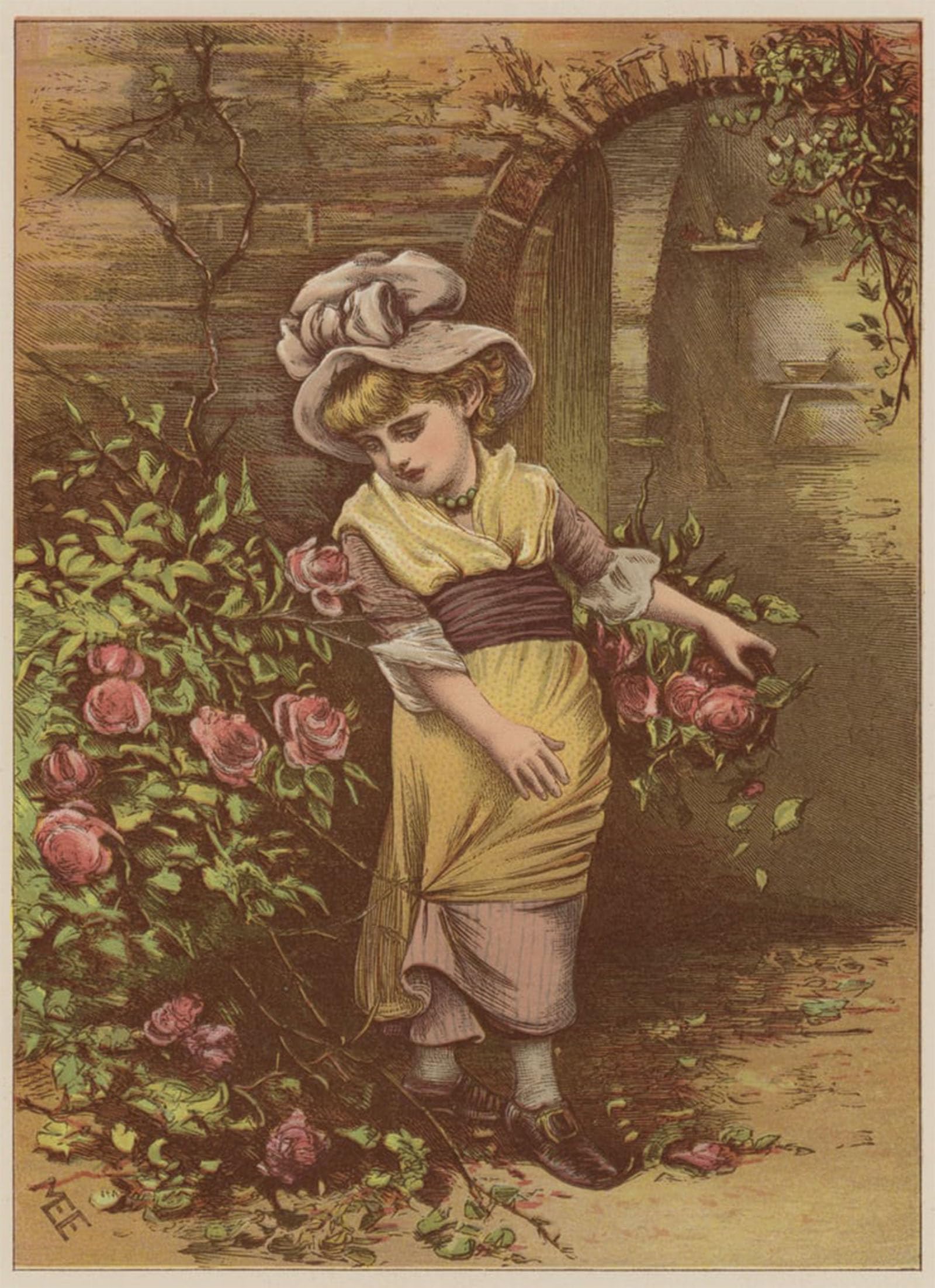 ARTXLXXBN Famous Prints Artwork Pictures Poster Painting Art Girl Picking Roses by Mary Ellen Edwards Artwork Landscape Pictures for Home Decor 60x90cm