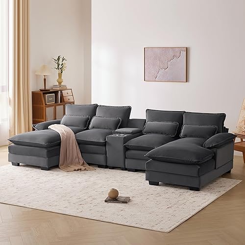 Miniatura 2 de Modern U-Shaped Sectional Couches Sofa, 6-Seat Modular Couch with Chaise Lounge, Sleeper Sofa Bed Convertible Sectional for Living Room,