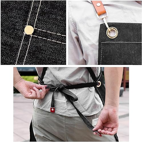 Miniatura 4 de Delantales de chef de lona con parte trasera cruzada, delantal de carpintero, delantal de herramientas de trabajo con bolsillos grandes, delantal