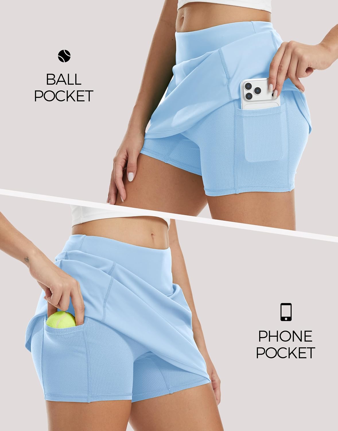 M MOTEEPI Womens 16" Golf Skort with 4 Pockets – Quick Dry Golf Skirt with Shorts Tennis Skirts