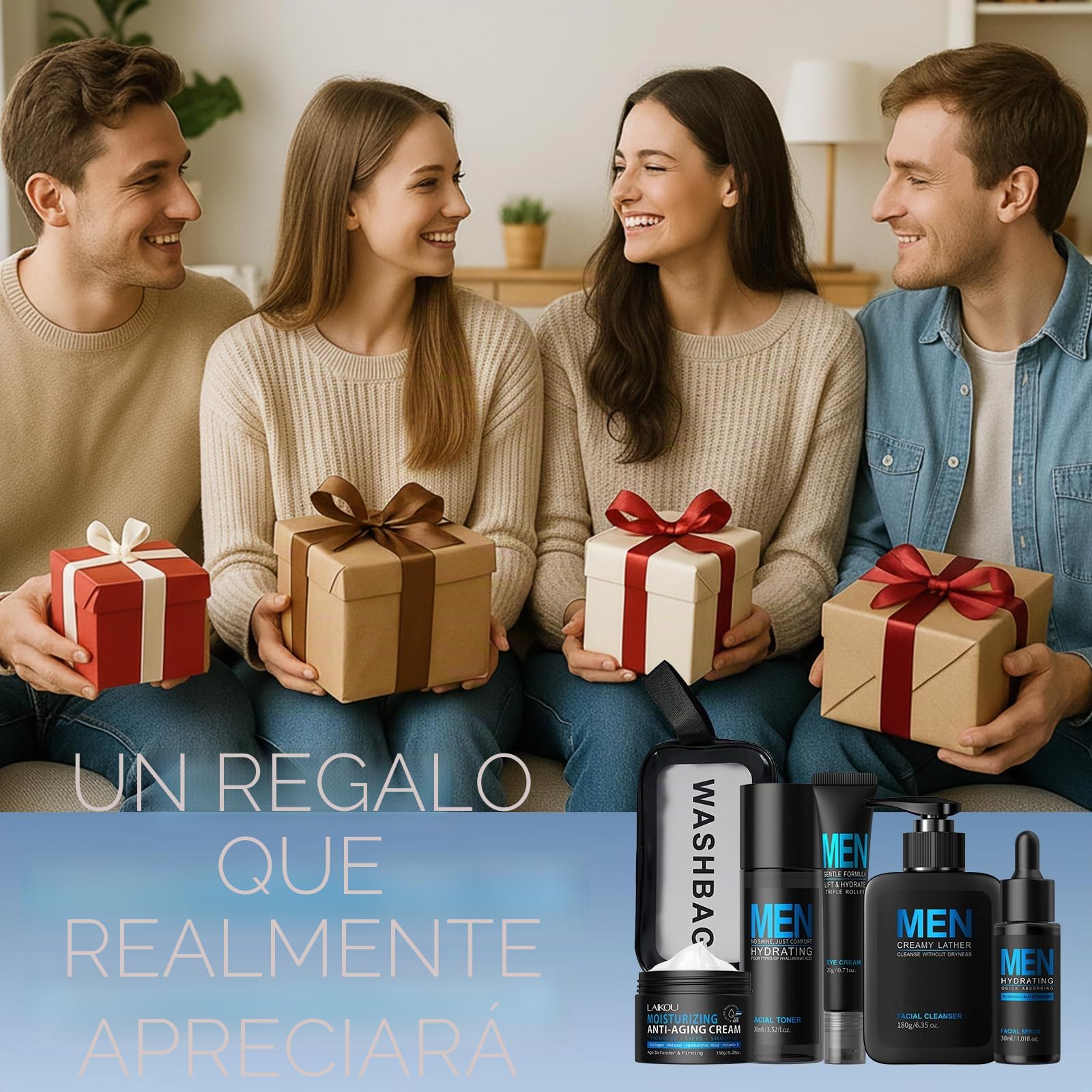 Set de Skincare Hombre, 5 Piezas Cuidado Facial Hombre Pack Regalo | Men Rutina Facial de Viaje, para Todo Tipo de Piel Hidratante Revitalizante Antienvejecimiento