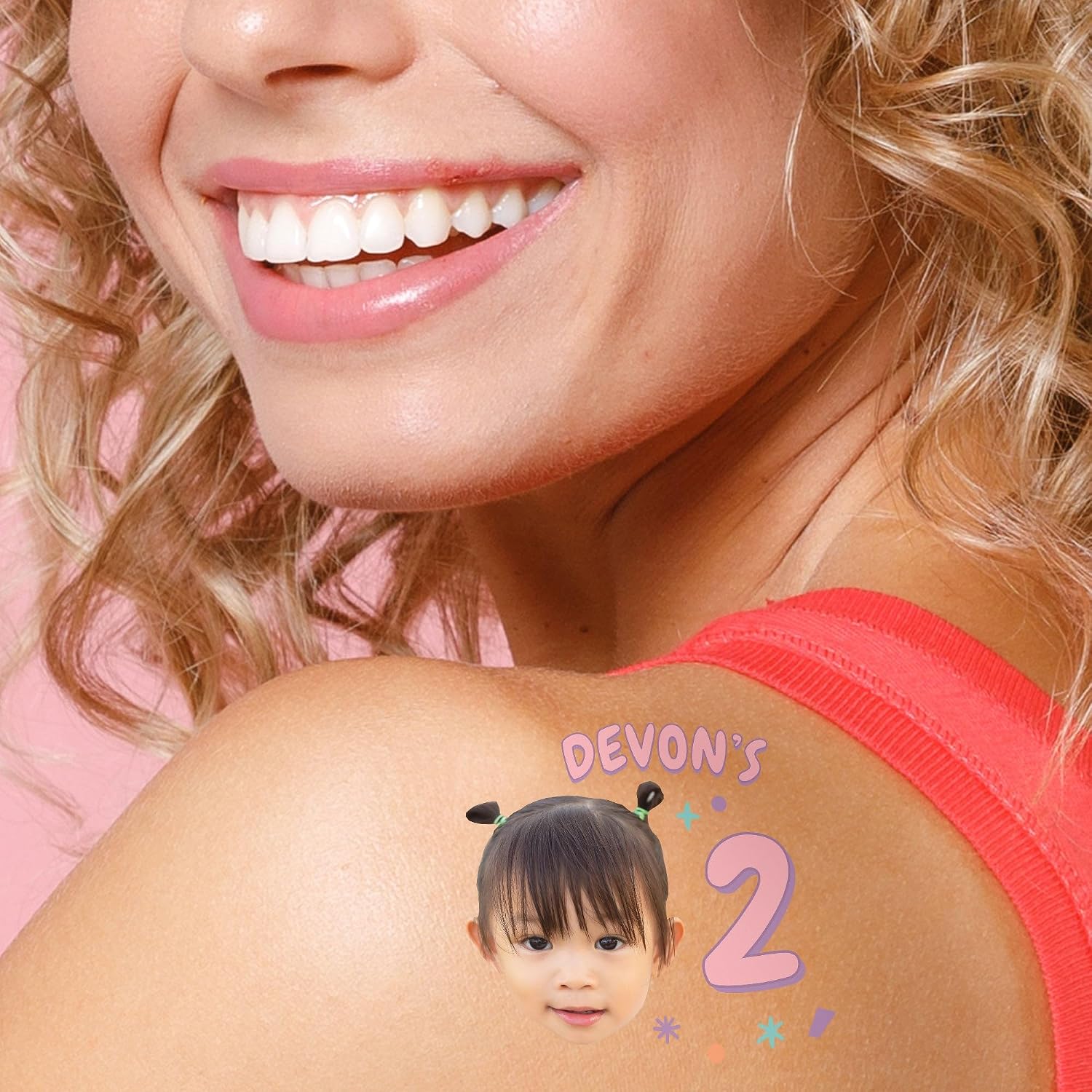 Big Dot of Happiness Custom Birthday Age Photo Temporary Tattoos, Personalized Birthday Party Favors for Boys, Kids & Adults, Set of 12 Face Cutout and Text Temporary Tattoos - Pink