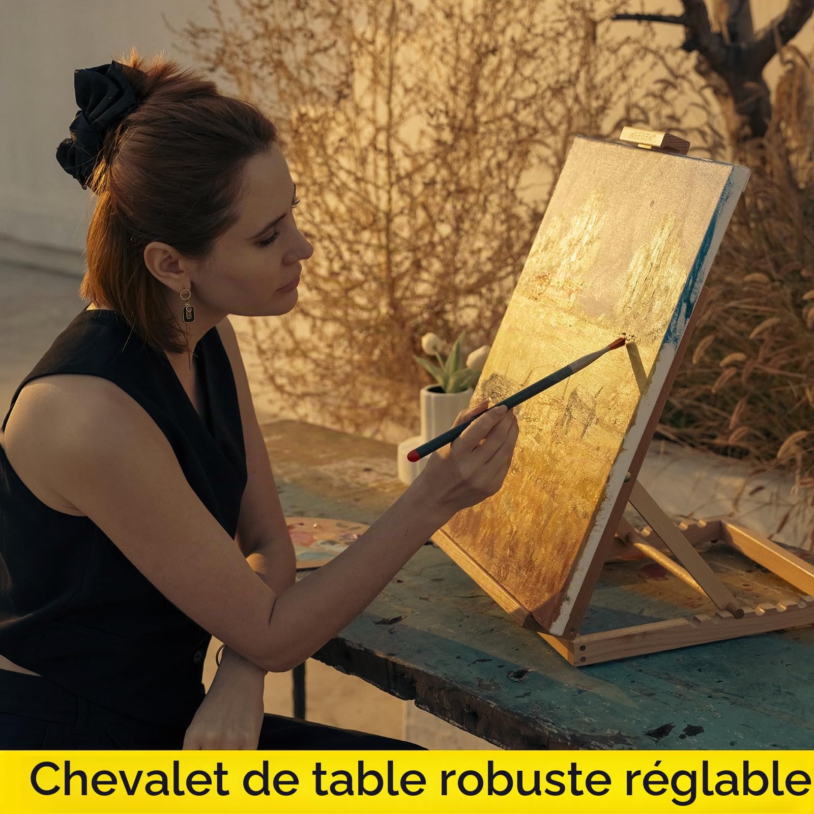 MEEDEN Chevalet de table en bois avec cadre en H réglable pour artistes - Peut contenir jusqu'à 23" toile, support de bureau portable et robuste