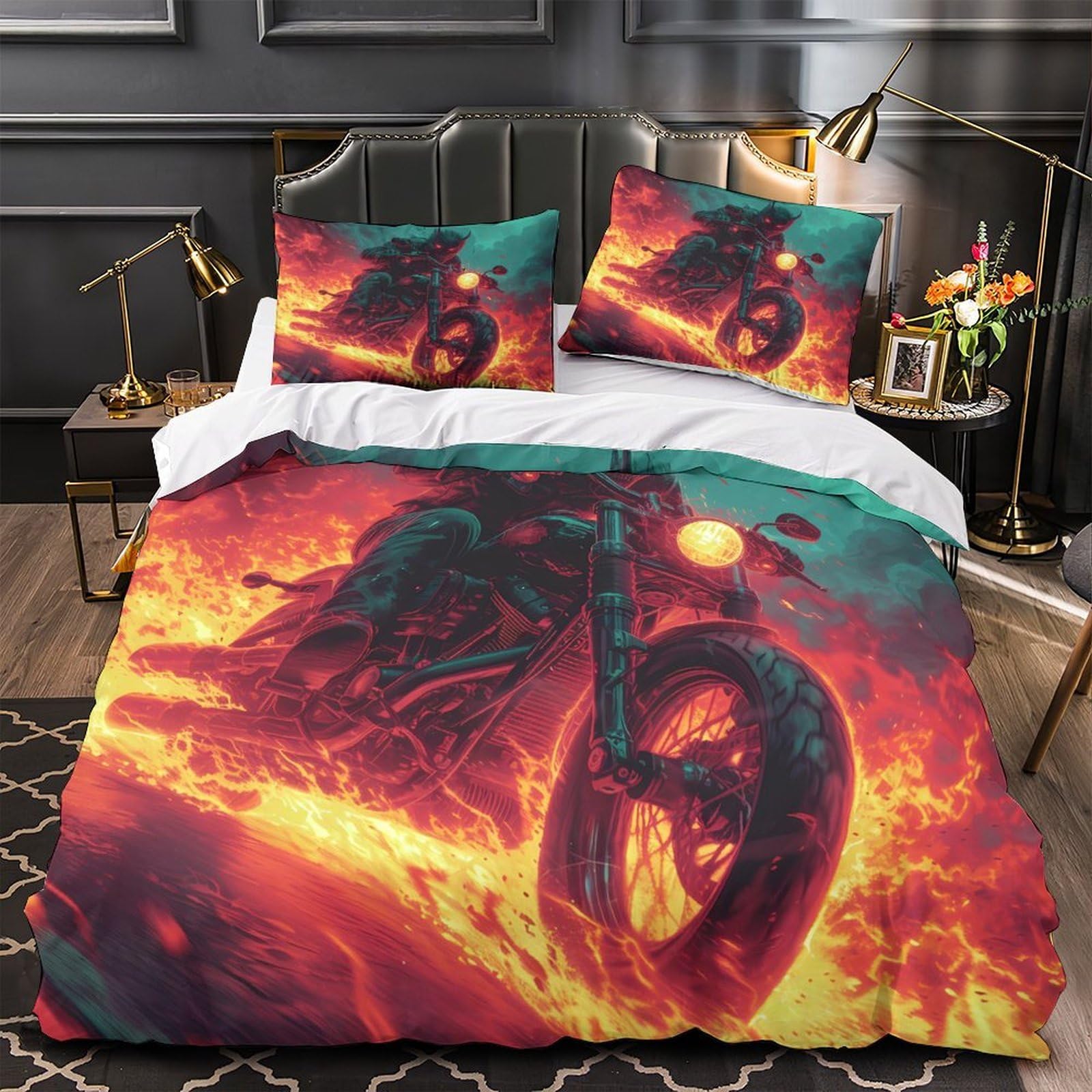 Parure de lit motocycliste 135x200cm avec housse de couette 3D