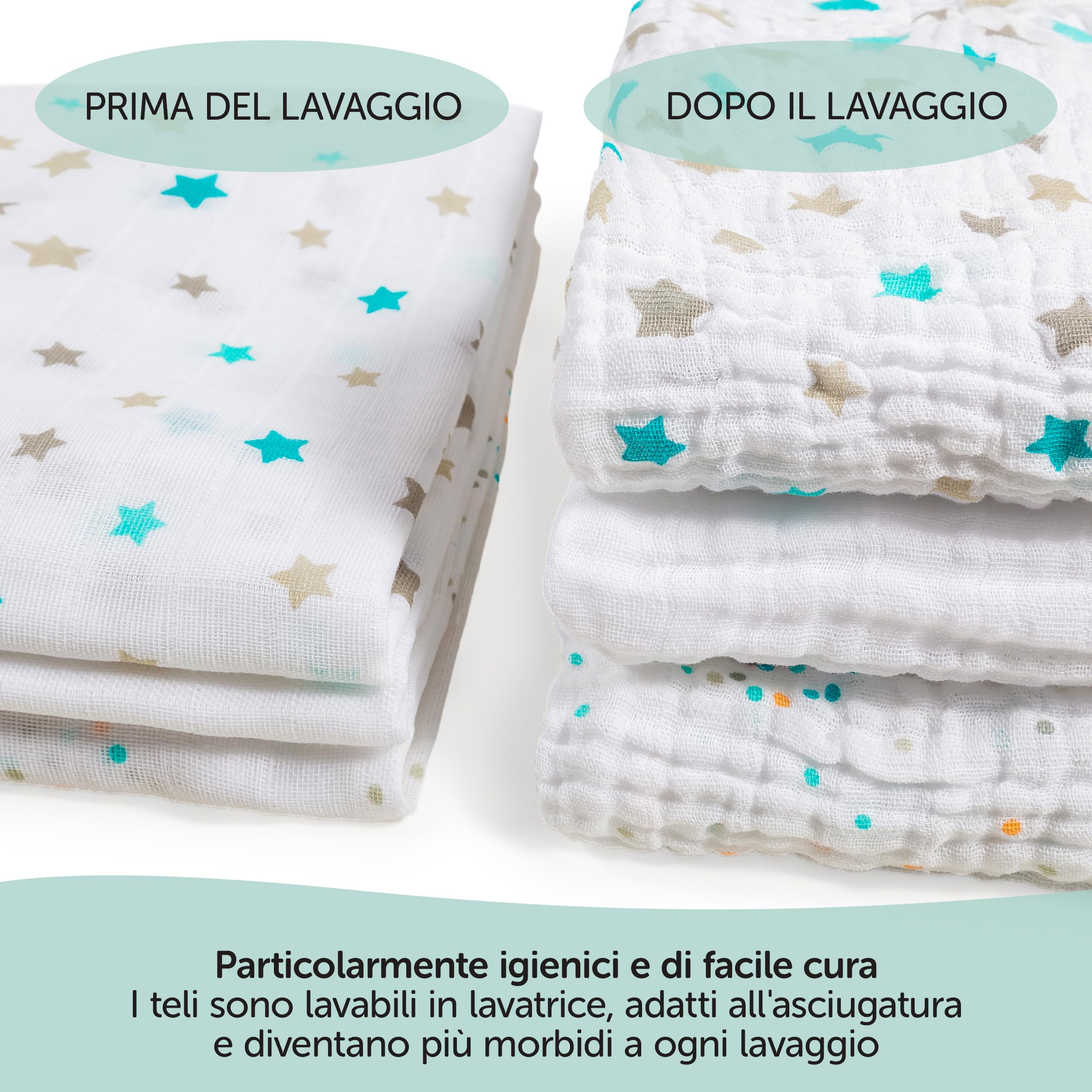 Mussole Per Neonato In Cotone OEKO-TEX - Pacco Da 6, 70x80 Cm, Grigio Animali, Made In EU