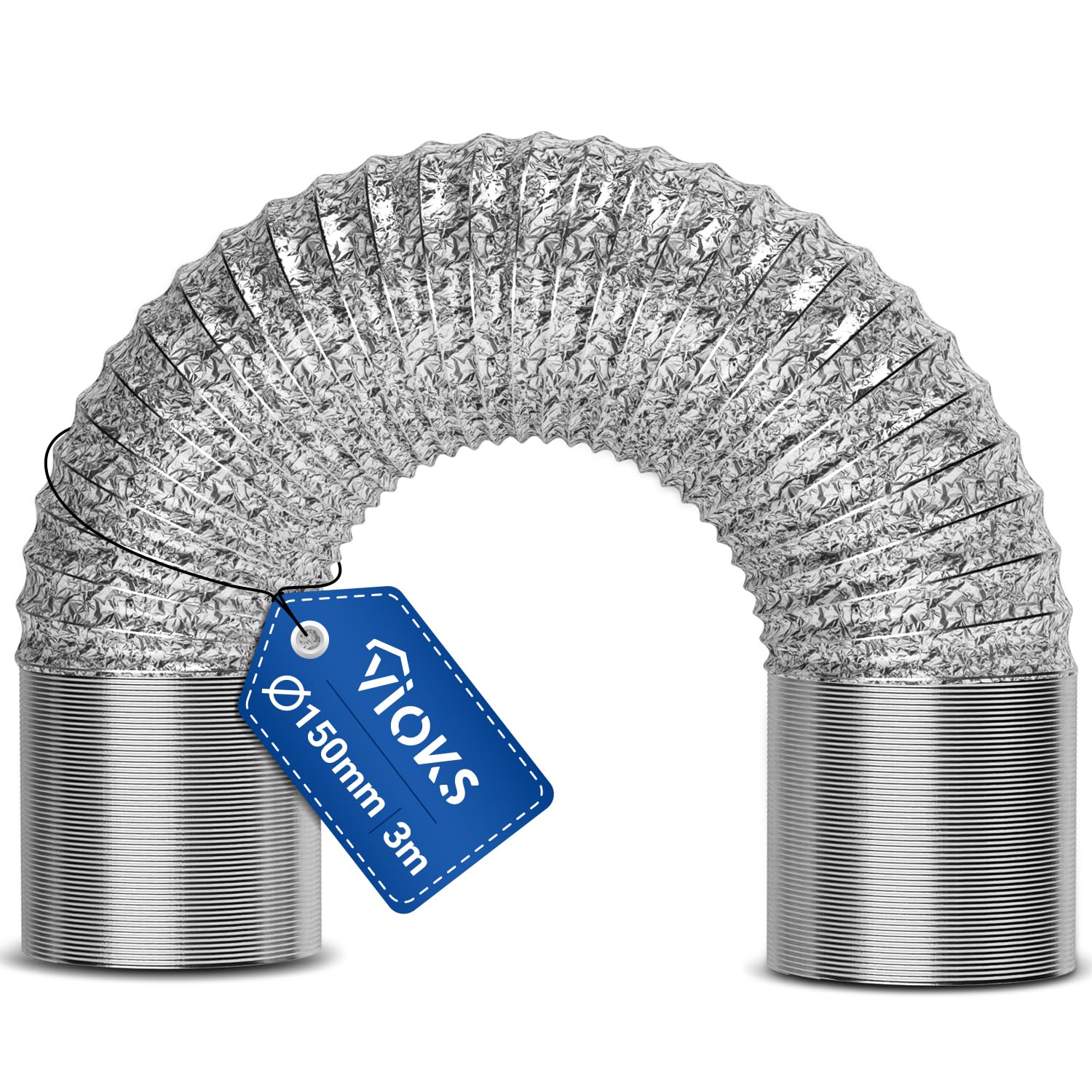 VIOKS Aluminium 150 mm Universal Insulated Exhaust Hose 3 Metres for 150erR Ducting Systems - Ideal for Air Conditioners, Tumble Dryers, Cooker Hoods & More