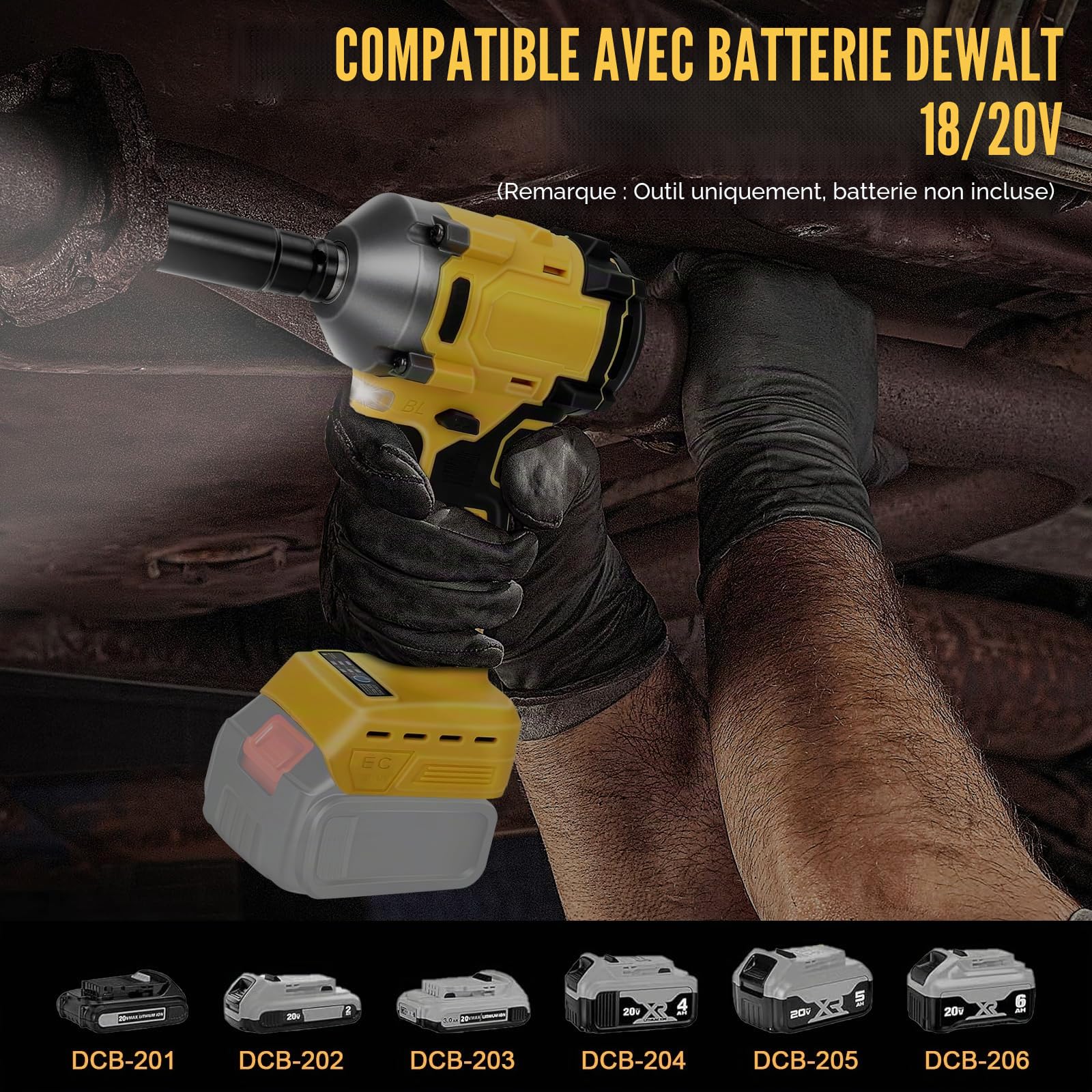 JAOGAUS Cordless Impact Wrench, 600Nm 1/2 Inch Brushless Impact Gun | Compatible with Dewalt 18 V/20 V, Visseuse à Choc Électrique 3 Vitesses et 12 Accessoires pour Changement de Pneus de Voiture