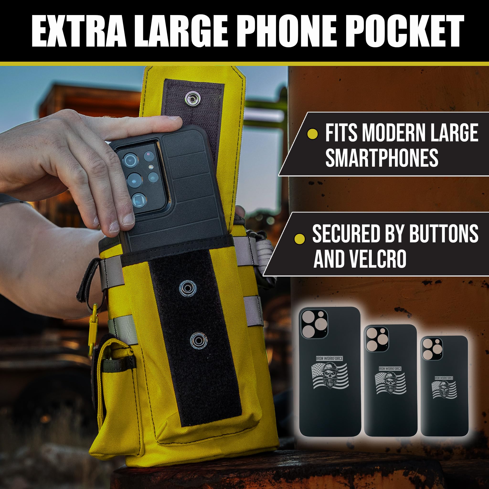 Workforce Bottle – Borraccia termica da 1,8 litri, con manico in paracord, grande brocca in acciaio inox da 1,9 l, robusta custodia rimovibile per chiavi, portafogli, telefono (giallo)